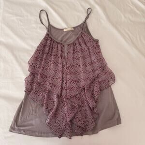 Lush Tiered Ruffle Tank Top - Purple Boho Chiffon - Size M - Made in USA